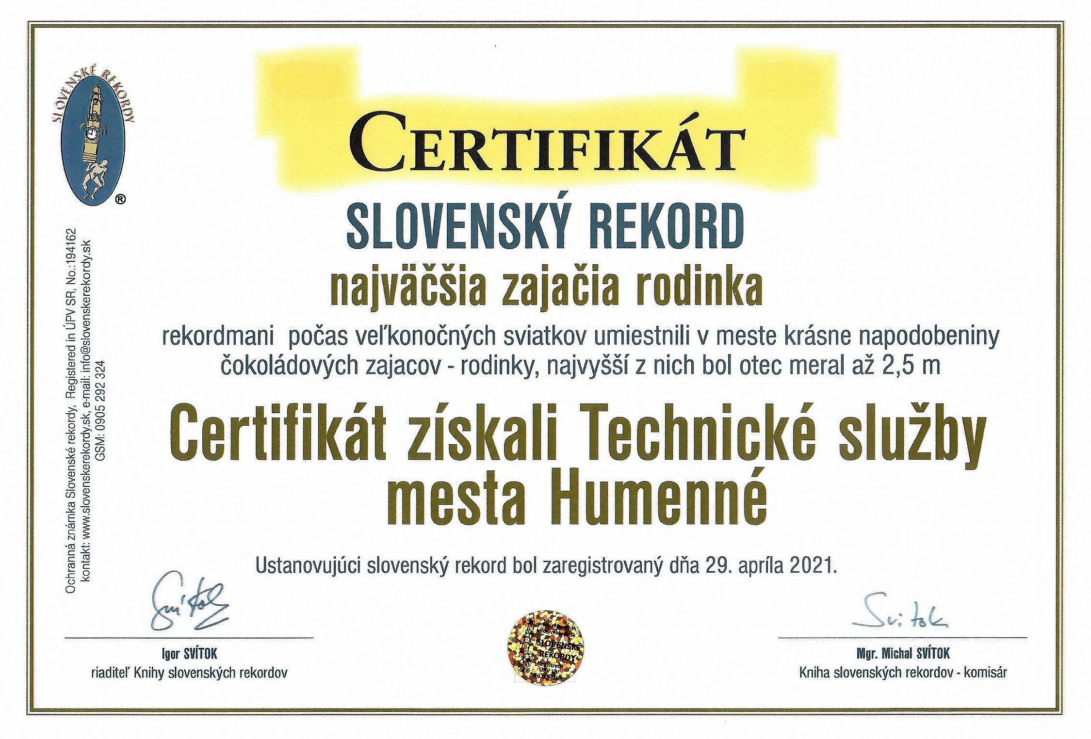 Certifikát o rekorde